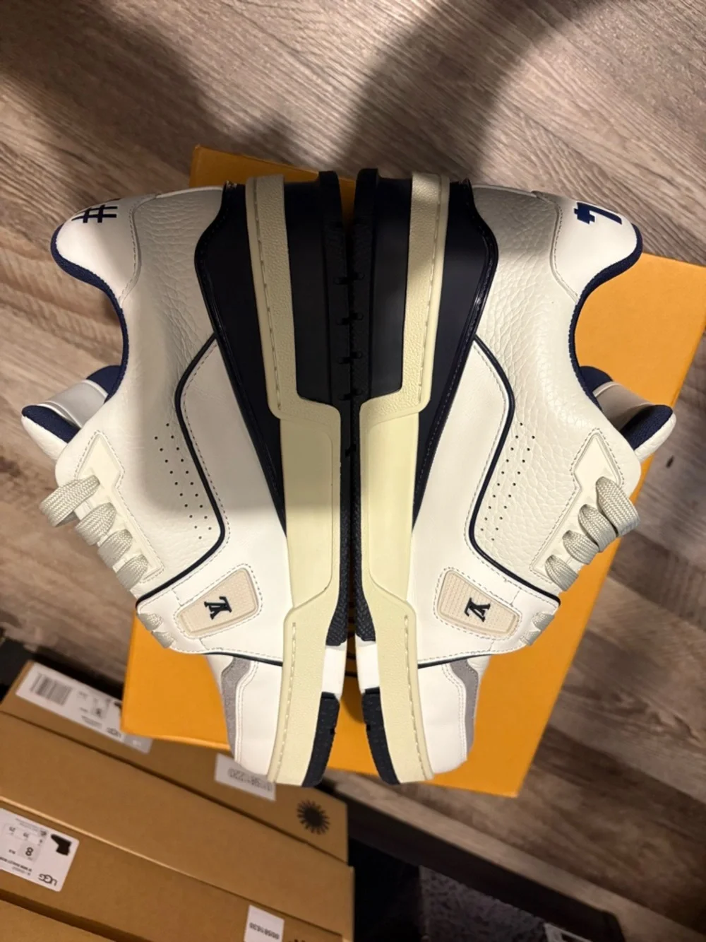 Louis Vuitton Men’s White and Navy Trainer Sneakers with Gray Accents - Picture 5 of 10